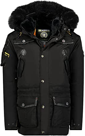 Geographical Norway ACROBATE MEN - Parka Chaude Homme Imperméable - Manteau Épais Capuche Outdoor - Blouson Chaud Coupe Vent Hiver Doublure Extérieur - Jacket Veste Hommes NOIR XXL
