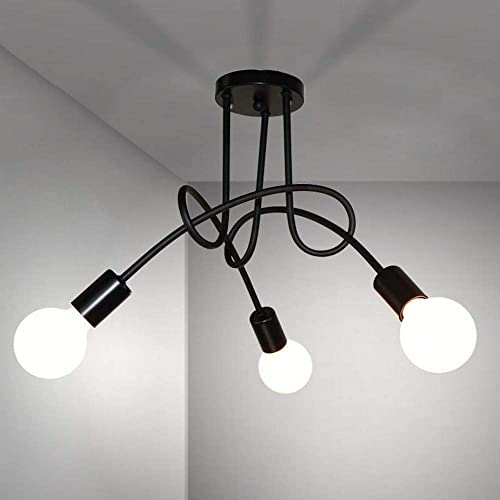 DAXGD Moderne Deckenleuchte Eisen Vintage E27 LED Kronleuchter 3-flammig für Wohnzimmer Küche Restaurant