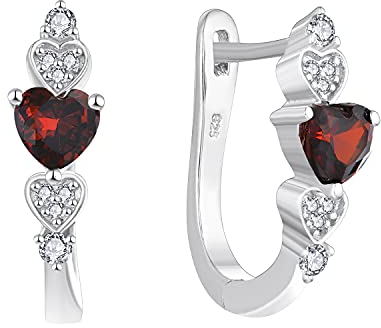YL Creolen 925 Sterlingsilber mit Januar Geburtsstein Granat U Form Huggie Ohrringe für Damen