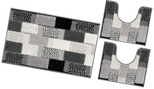 emmevi Tappeto Bagno Parure Morbido Girowater Antiscivolo Assorbe Lavabile MOD.Lilla Set 3 Pezzi Grigio