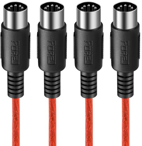 FORE 0.3m 2-Pack Male to Male 5-Pin DIN MIDI Cable Compatible with MIDI Keyboard/Synthesizer/Guitar Multi Effects/Audio Interface/Audio Mixer/Auido Amplifier/External Sound Card/Red 0.3m (2 Pack)