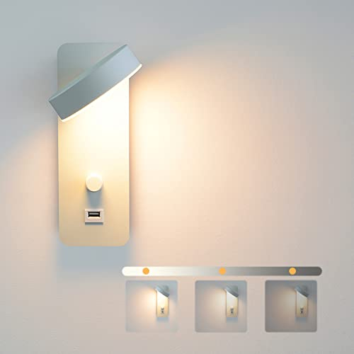 JZCDR Wand Lampe Helligkeit Dimmbare Wandlampe Mit Schalter Leselampe Bett Wandleuchte LED Innen Moderne Wandbeleuchtung Schwenkbar USB-Anschluss Hotel Schlafzimmer Kinderzimmer Wohnzimmer Weiß