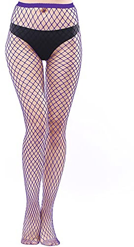Adove Calze a rete colorate da donna, a vita alta, sexy, elastiche, calze a rete, viola scuro-L, Taglia unica