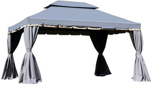 Outsunny 3 x 4m Aluminium Garden Gazebo with Nets and Curtains, Grey
