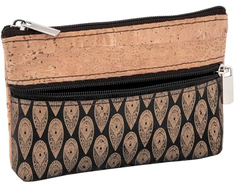 SIMARU Porte-Monnaie en liège Fin avec 2 Compartiments à Fermeture éclair pour Cartes, Billets et pièces de Monnaie - Portefeuille Durable et végétalien pour Hommes et Femmes
