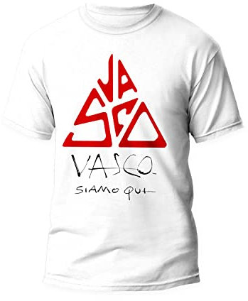 Createe Vasco Rossi t Shirt - Maglietta Siamo Qui 100% Cotone (M, Bianca)