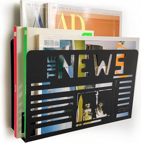 Etterr Porte-revues mural design en métal Inscription « News » Blanc