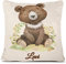 Personalisiertes Babykissen mit Tierdruck – weiches Fleecekissen mit Namen und Datum zur Taufe oder Geburt – Babygeschenk oder Geburtskissen - Kinder Kissenbezug - Kopfkissenbezug (Braunbär)