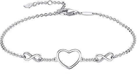Epoch World 925 Sterling Silber Armband Infinity Armband Silber Armbänder Unendlichkeit Herz Armband Verstellbarer Charm Armkettchen Unendlichkeitszeichen für Damen Frauen Mädchen