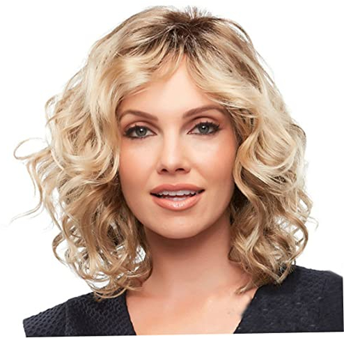Blonde Perücken für Frauen, synthetisches Gold kurzes lockiges Anti-Kriegs-Haarperücken Wasserwellen Haarperücken Perücken