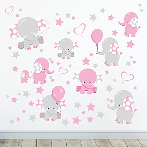 Wandtattoo Elefant Baby Rosa II für Kinderzimmer | 21 x 29.7 cm, Elefant Baby (rosa); selbstklebende Vinylfolie für Tapete, Raufaser, Möbel, Glas und Türen