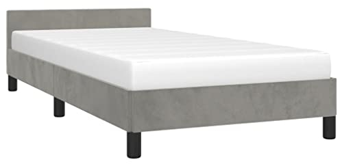 vidaXL Bettgestell mit Kopfteil, Bettrahmen mit Lattenrost, Bett Polsterbett mit Stützbeinen, Schlafzimmerbett Einzelbett, Hellgrau 100x200cm Samt