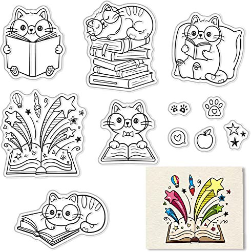 craspire Katzen Transparente Stempel Für Die Kartenherstellung, Dekoration, Scrapbooking, Lesende Katzen Silikonstempel Zum Prägen von Fotoalbum-Dekorationen