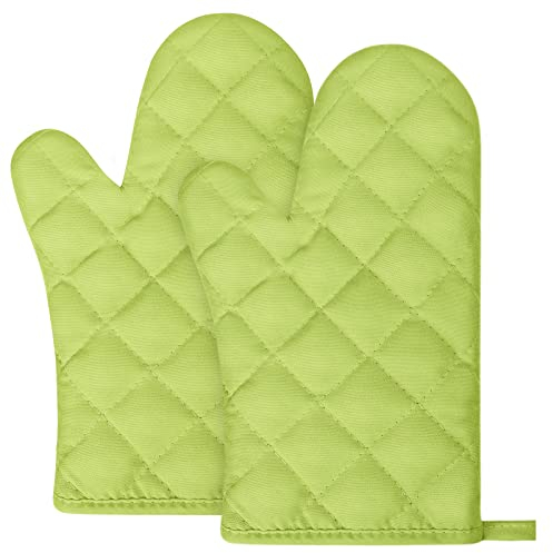 AUAUY 1 Paar Ofenhandschuhe, Baumwolle Topfhandschuhe, Backofenhandschuhe, Waschbare Hitzebeständig [bis 180°C/356°F] Kochhandschuhe, rutschfeste Kochhandschuhe zum Kochen, Backen, Grillen (Grünes)