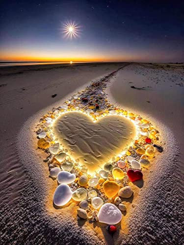 5D Diamond Painting, DIY Diamant Painting Set, Diamant Painting Bilder Erwachsene Malen nach Zahlen Full Runder Drill Kreuzstich Stickerei für Hause Wall Büro Dekoration 30×40cm Liebe Strand