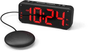 PROFI VIBRATION Uhr Tischuhr XXL Display Senioren vibrierender Wecker Vibrationsalarm, 2 Alarmzeiten einstellbar + Vibrationskissen fürs Bett für Hörgeschädigte, Senioren + Tiefschläfer (schwarz)