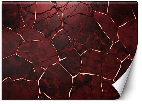 Feeby Papier peint de luxe Effet 3D Abstrait 300x210 cm XXL Moderne Décoration Murale Muraux Tapisserie Salon Chambre à coucher Bureau Couloir Hôtel Spa Design Géométrie Texture rouge
