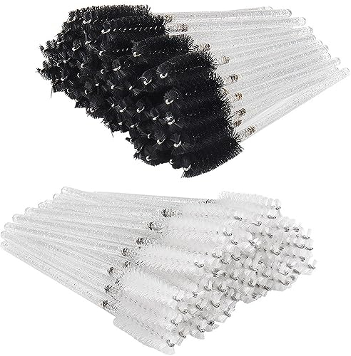 200 Stück Einweg Wimpernbürsten, Wimpernverlängerung bürste Augenbrauen Applikator, Make-up Tool Kosmetikpinsel Kit, Mascara bürstchen für Beauty-Salon, Hausgebrauch Eyelash Brush,Schwarz+Weiß