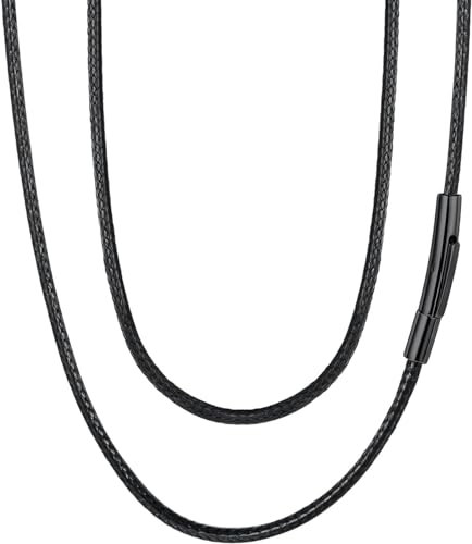 FaithHeart Schwarz kette für Herren, 2mm Kunstleder Kette 50cm lang, Lederhalsband mit Schwarz Verschluss, Kette ohne Anhänger für Geburtstag Valentinstag