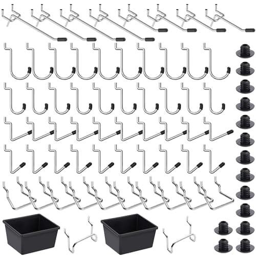 FRIMOONY Pegboard Hooks Assortment, Peg Board Accesories, for Organizing Various Tools, 110 Pieces, 50 of Which are Peg Locks