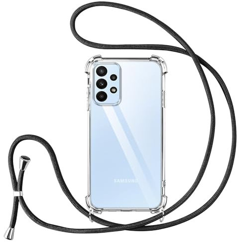 Vauki Funda con Cuerda para Samsung Galaxy A23 5G, Carcasa Transparente PC+TPU Suave Silicona Correa Colgante Ajustable Collar, Protección Case con Cordón para Samsung A23 5G