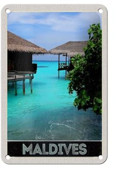 FEMER Blechschild Reise 12x18cm Malediven Insel Meer Sonne Schild