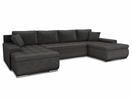 Wohnlandschaft mit Schlaffunktion Faris U-Form - Couch, Schlafsofa mit Bettkasten, Couchgranitur mit Bettfunktion, Big Sofa, Bettsofa (Dunkelgrau (Kronos 22))