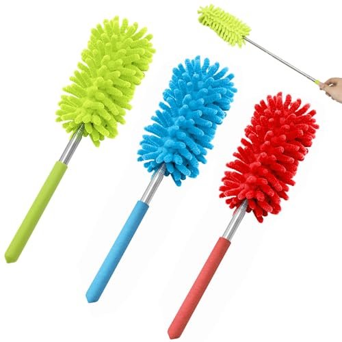 Feather Duster - Extendable Microfiber Dusters for Cleaning 3Pack Washable Dusting Brushes with Telescoping Pole for Car, Computer, Air Conditioning, TV - Ideal for Daily & Holiday Cleaning