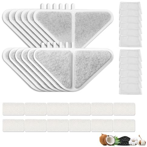 C-U SIBAYS Lot de 12 filtres pour fontaine à eau Sibays 235 oz 1,8 GAL 7 l Système de filtration 5 couches, coque en noix de coco charbon actif et coton PP - Filtre, éponge et sac filtrant