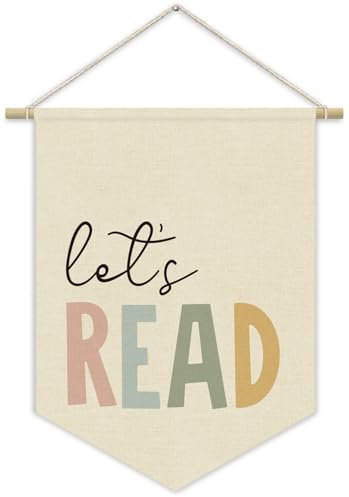 XYDEG Leseeckdekoration, Let's Read-Schild, Kinderzimmer, Wand-Banner, Bibliothek, Boho, Klassenzimmer, Bücherregal, hängende Wimpelflagge, 38,1 x 27,9 cm