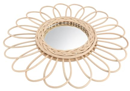 Cabilock 1Stk Rattan dekorativer Spiegel Runde Holz Spiegel wandspiegel rund Holz schminkspiegel Vanity Mirror Wohnkultur Beleuchteter Spiegel zum Schminken Dekoration Wandkunst-