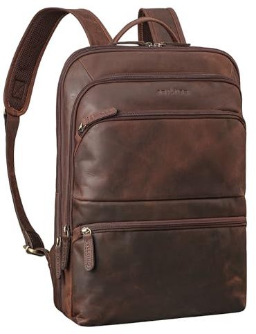 STILORD Giuseppe Schmaler Laptop Rucksack Leder 15,6-16 Zoll Business Rucksack Herren Vintage Lederrucksack Damen DIN A4 Ordner Arbeitsrucksack Echtleder Farbe:Zamora - braun