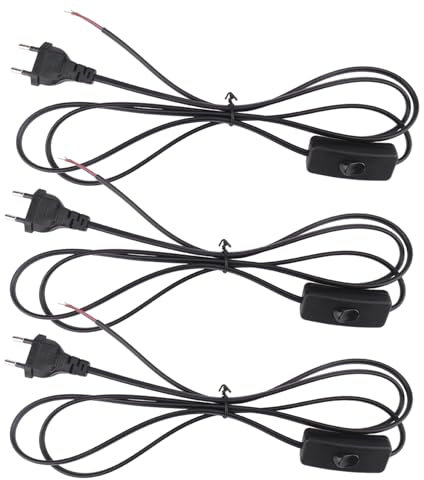 Powice 3 cables con enchufe, cable de conexión con enchufe, cable de 1,8 m con interruptor y enchufe, cable con interruptor, enchufe con interruptor, adecuado para lámparas, lámparas de mesa, lámparas
