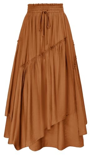 Damen Renaissance Maxirock Unregelmäßiger Saum Faltenrock Elastische Taille Lange Retro Röcke L Orange
