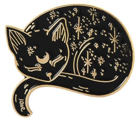 Distrigeek pin's chat noir dormant pour femme, en métal émaillé noir et doré, en émail, en forme de chat, broche fantaisie élégante tendance, idée cadeau
