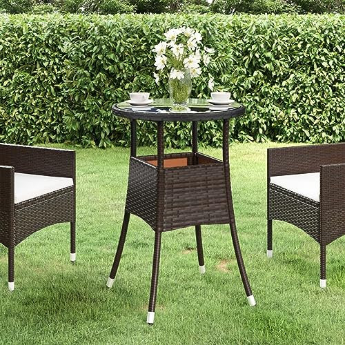 Iiaky Gartentisch Terrassentisch Wetterfest Lounge Tisch Outdoor BalkonhäNgetisch Ø60x75 cm Hartglas und Poly Rattan Braun