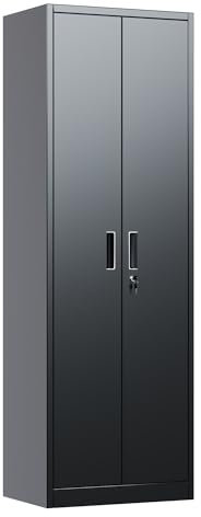 SUPEER Aktenschrank,Metallschrank mit 4 höhenverstellbaren Fachböden,Stahlblech Pulverbeschichtung,Stahlschrank für Werkzeuge,Garage H180cm x W60cm x D40 cm(Schwarz)