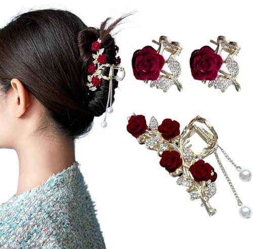 Ypkia 3 pinzas para el pelo con diseño de flores, pequeñas doradas, de metal, para mujer, con borla, para mujeres y niñas, accesorios finos para el cabello
