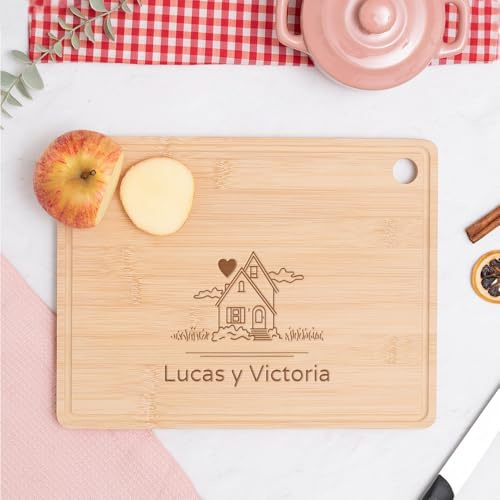 Transparent Gift Tabla de Cortar Personalizada con Nombre Casa. Tablas para Corte. Tablas de Madera. Tablas de Cortar para Encimera de Cocina. Regalos para Padres y Madres. Regalos Cumpleaños, Navidad