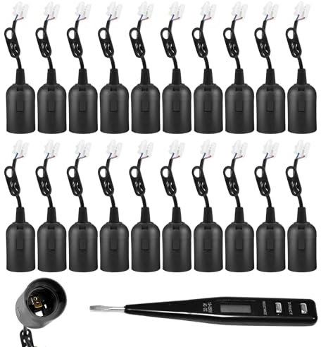 HOSPAOP 20 Stück Fassung E27 Lampenfassung mit Kabel, Baufassung E27 Renovierfassung Baustellenfassung, E27 Ersatzfassung Glühbirnen Fassung, Schwarz