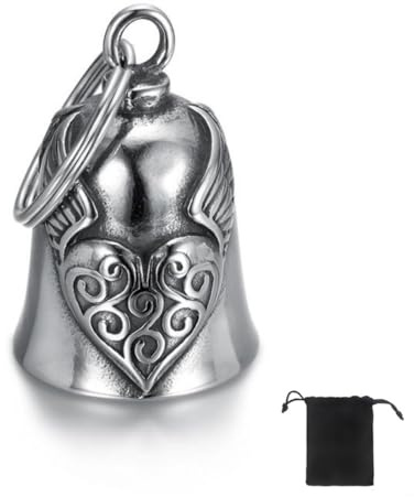 ZEPIQOR Guardian Bell Biker Bell, Motorrad Glocke Glücksbringer, Edelstahl Motorradglocke, Schutzglocke Engel Reitglocke, Motorradglocke Schlüsselanhänger für Segne Den Frieden, Glücksbringer