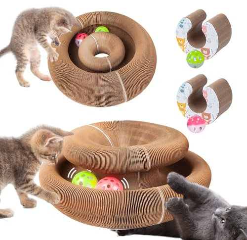 bonitacrylic 2 PCS Katzenspielzeug, magisches Akkordeon-Kratzbrett, interaktives Orgelspielzeug mit einem Bälle, Bereicherung Kratzmatte für Kätzchenbett aus Karton