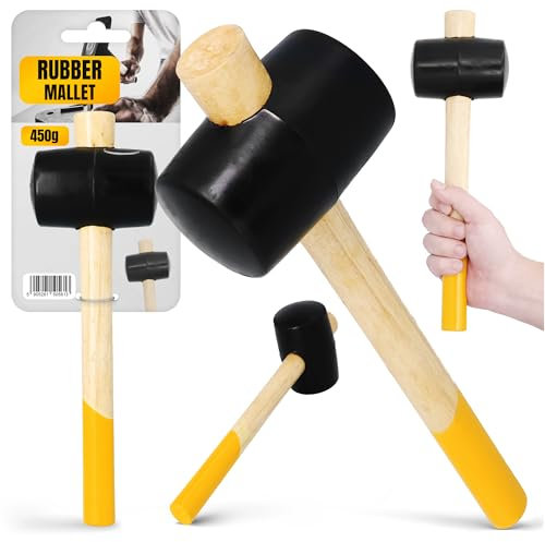 Martillo Mazo Goma 65 mm 450 g Redonda Negra Mango Madera Ergonómica Antideslizante Camping Tienda Pavimento Clinker Paredes Suelos Baldosas Plástico Cuero