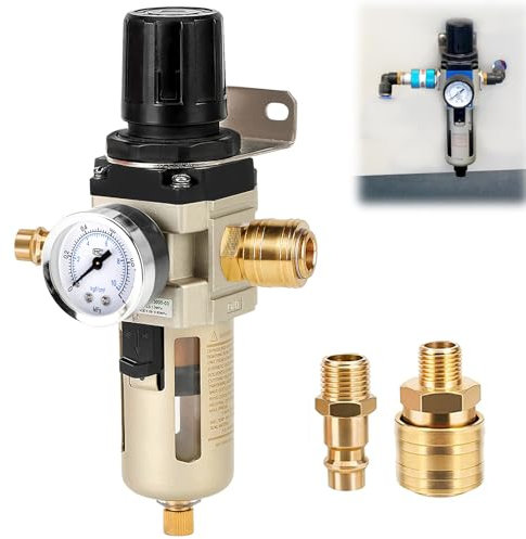 PORFOYO Druckminderer Druckluft Wasserabscheider Druckluft, 3/8 Zoll Wasserabscheider Druckminderer Druckluftregler, Druckluft Druckminderer, Wartungseinheit Druckluft mit Schnellkupplung