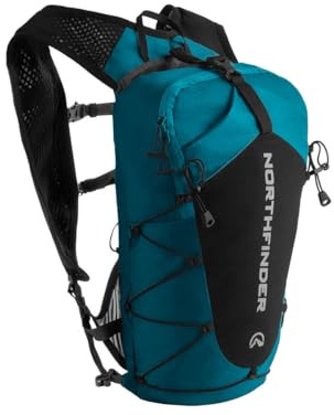 NORTHFINDER Ultraleichter Speed-Hiking Rucksack ZEBRU 15L – Trailrunning Tagesrucksack mit Trinksystemfach, Brustgurt mit Pfeife, Regenhülle & Stockhalterung