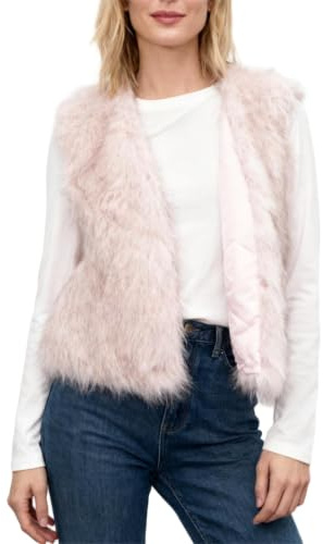Amazhiyu Gilet d'hiver en fausse fourrure sans manches ouvert sur le devant | Cardigan court en fourrure décontracté, sans manches, doublé, sans poches