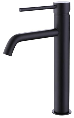 Go Bathrooms Tall Basin Mixer Tap Black Swivel Handle | Matte black tall mono basin mixer tap with single lever swivel handle for countertop vessel sinks.