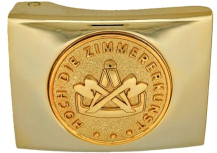 GravurManufakturBerlin Koppelschnalle Zimmererkunst Zimmermann Handwerk Zunftzeichen Meister, Meisterschüler, Geselle, Lehrling, Alt-Meister Koppelschloss