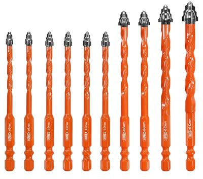 BGTEC Juego de Brocas de Carburo de Tungsteno - 10 Piezas Ø 5-12 mm Brocas Porcelanico para Madera, Plástico, Ladrillo, Cerámica, Vidrio, Hormigón y Mármol