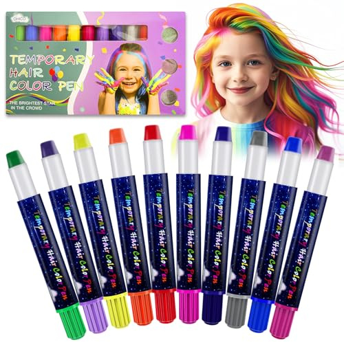 10 Stück Temporäre farbige Haarfärbemittel,Farben Haarkreide für Kinder Mädchen,einfach anzuwenden Haarfärbestifte für Auswaschbar,für Mädchen,Jungen,Kinder,Party,Cosplay